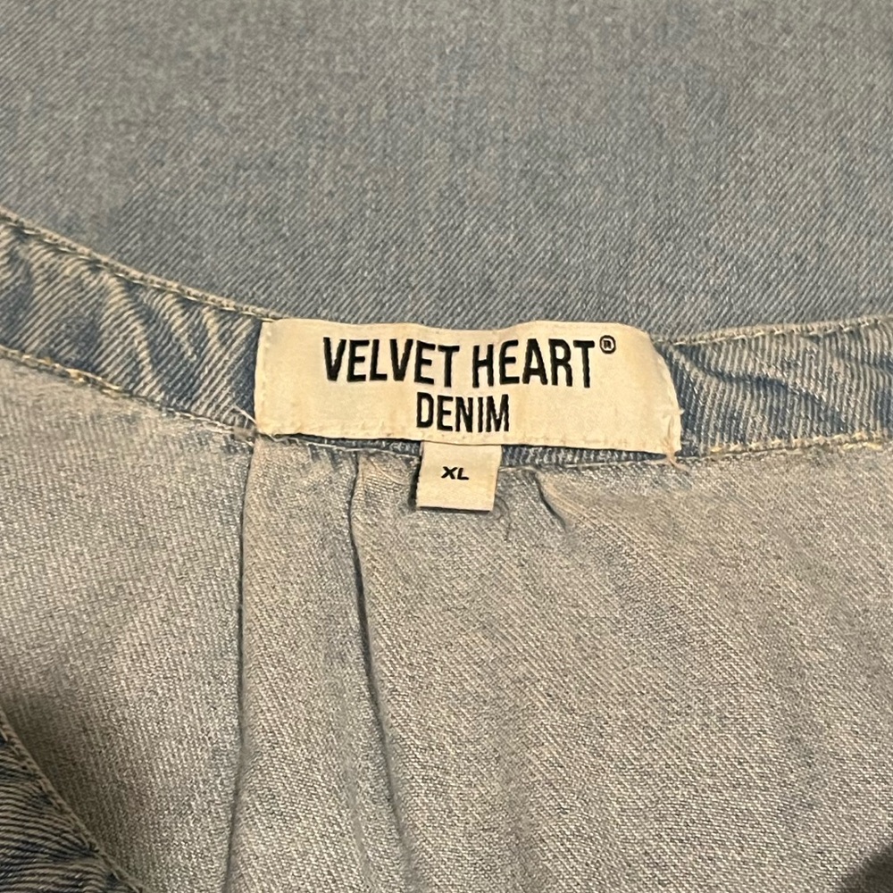 Velvet Heart Light Blue Washed Denim Peasant Blouse - Picture 5 of 6